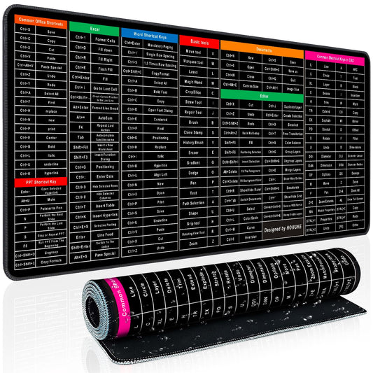 Quick Key Super Large Anti-Slip Keyboard Pad - with Office Software Shortcuts Pattern, Excel Shortcut Mouse Pad Non-Slip